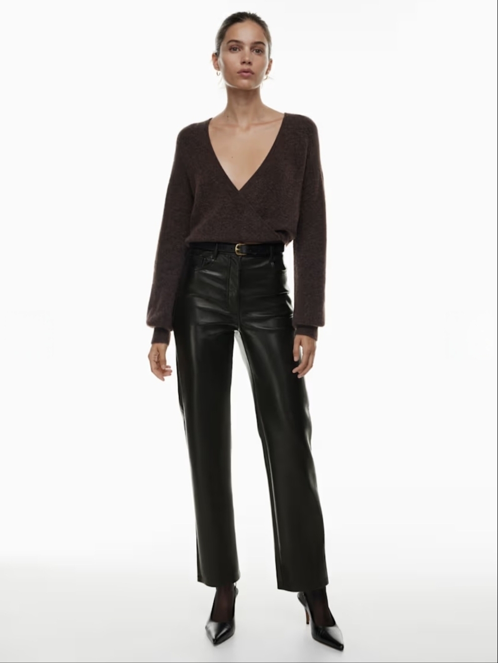 Wilfred Aritzia Melina Faux Leather Pants 14 Black High Waisted Straight Leg